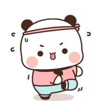 Cartoon panda jogging in pink workout clothes